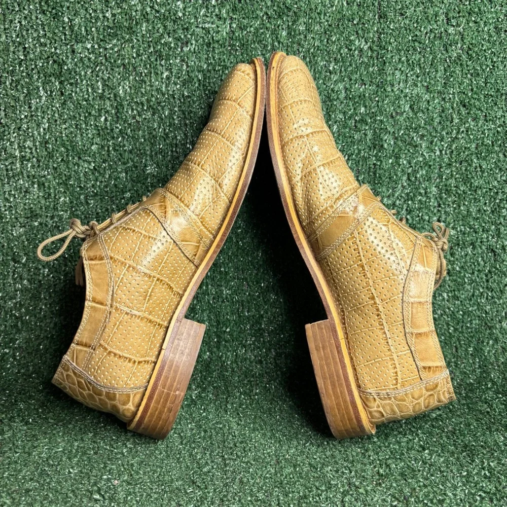Marco Vicci Croc Embossed Perforated Tassel Oxford Dress Shoes Tan Mens Size 11
